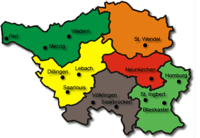 Das Saarland mit seinen Landkreisen